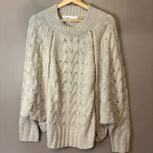 Curio New York sweater chunky cable knit two zippers on front Cream Womens Large
